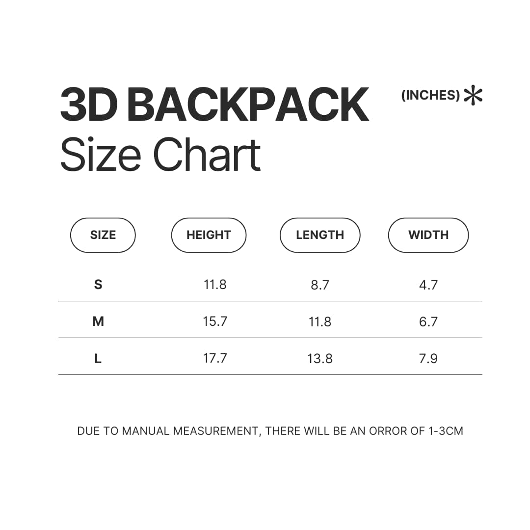 3D Backpack Size Chart - Fruits Basket UK Shop