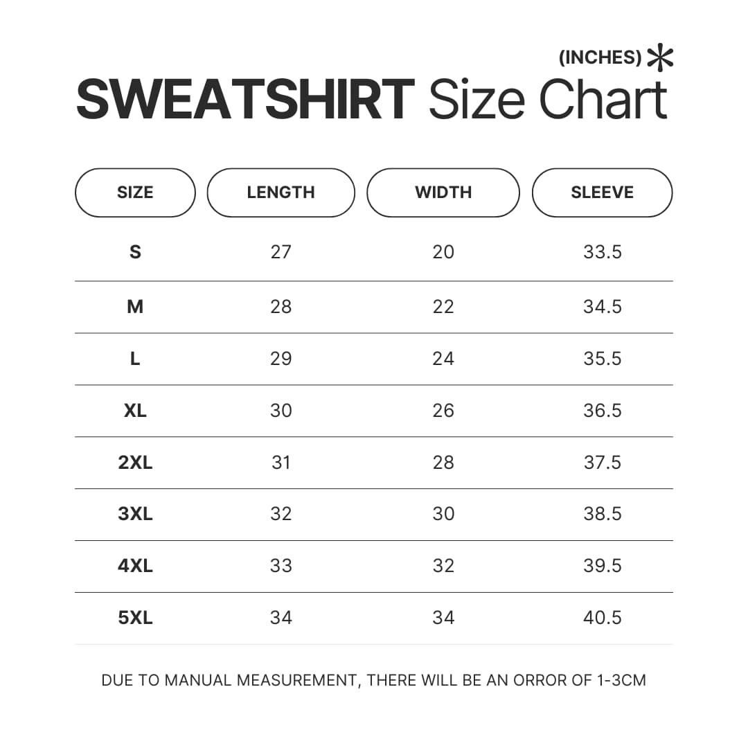 Sweatshirt Size Chart - Fruits Basket UK Shop