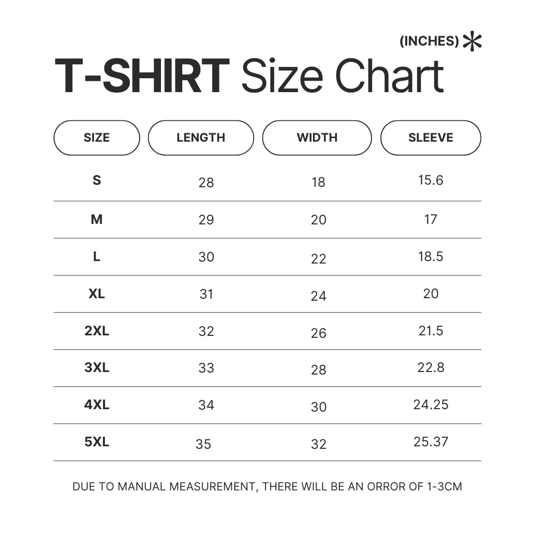 T shirt Size Chart - Fruits Basket UK Shop